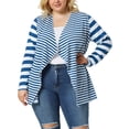 thumbnail image 1 of Unique Bargains Women's Plus Size Open Front Long Sleeve Mixed Striped Cardigan, 1 of 6