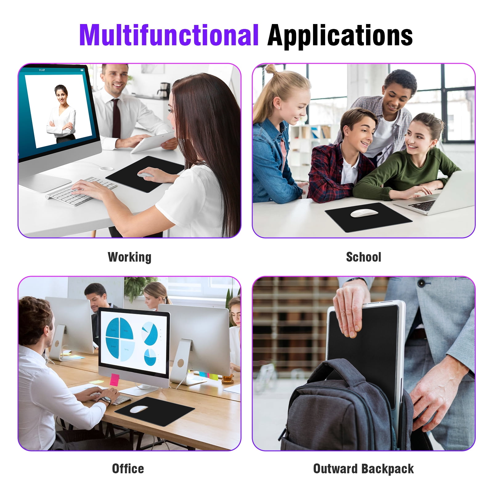 Mouse Pad Non-Slip Desk Mat for Computer Desk Office Essentials Desk Accessories 8.3x10.2In Black