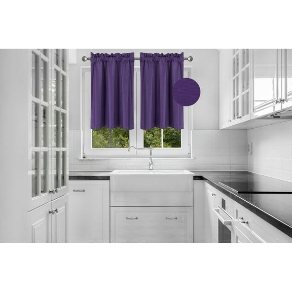 2 PIECES R16 PURPLE SOLID COLOR TIER PANELS ROD POCKET WINDOW CURTAIN KITCHEN RESTAURANT BATHROOM NURSERY VALANCE LIGHT FILTERING BLACKOUT SIZE 30" WIDE X 24" LENGTH EACH TIER