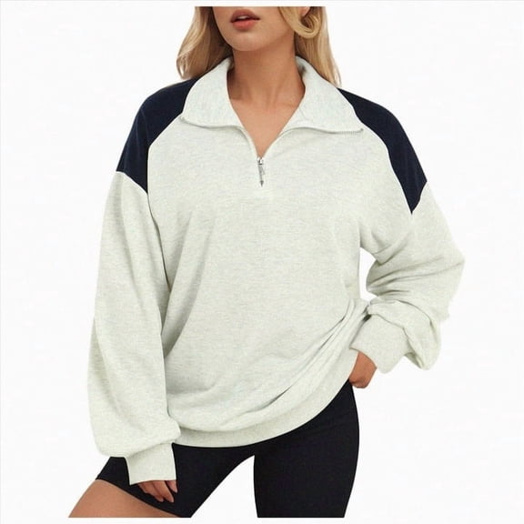 Futezty Quarter Zip Sweatshirts For Women 2024 Fall Fashion Long Sleeve Color Block Casual Activewear Pullover Tops