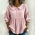thumbnail image 2 of BODOAO Women's 2026 Gingham Peplum Blouse, 3/4 Puff Sleeve Button Down Shirt, Lightweight Breathable Loose Fit Cute Casual Top for Summer Fall Daily Wear Outfits Pink L, 2 of 4