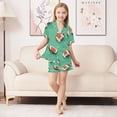 thumbnail image 6 of FORMRS Kids Short Sleeve Top and Pants Pajama Set Unisex Satin 2-Piece Sleepwear, Sizes 5-6Y, Green American Footballs, 6 of 8