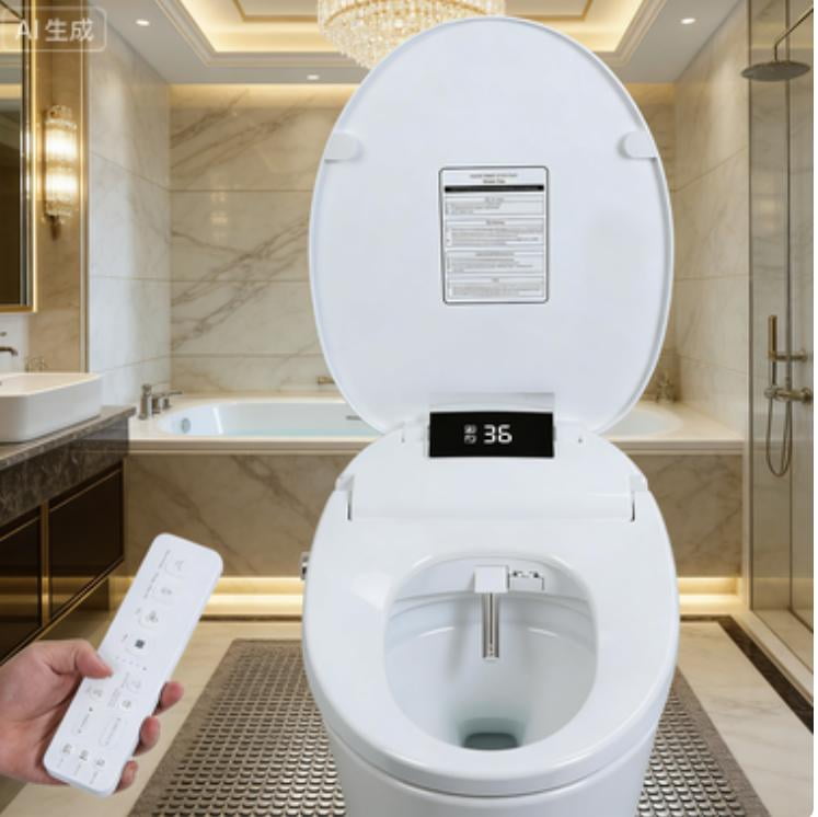 Tchonts Smart Heated Toilet Seat for Elongated V-Shaped Toilets – Bidet Warm Water Wash, Self-Cleaning Nozzle,Warm Air Dryer, Deodorizer,Soft-Close Lid,LED Night Light & Remote Control,Easy Install