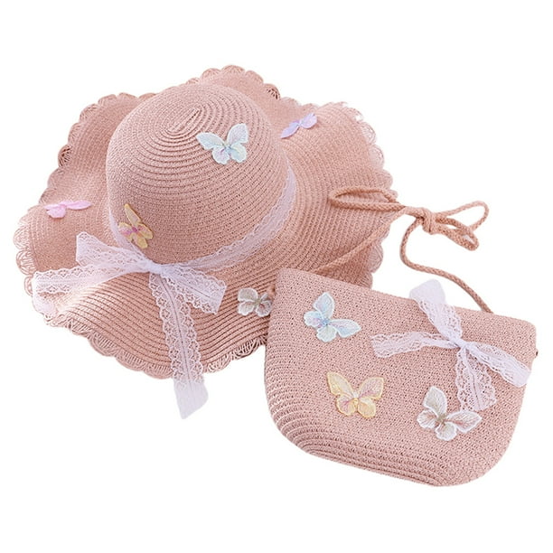 Sombrero de paja para mujer con circunferencia de 56-58 cm, sombrero de playa de verano, sombrero protector solar para exteriores y conjunto de bolsa de paja