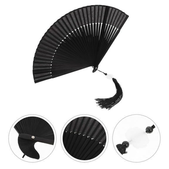 TAILTOSS Chinese Style Hand Fan Traditional Design Black 1Pack