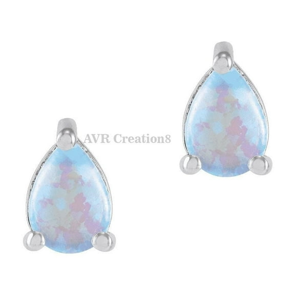 Teardrop Opal Stud Earrings for Women, 14K White Gold Plated Pear Cut Minimalist Gemstone Jewelry Gift
