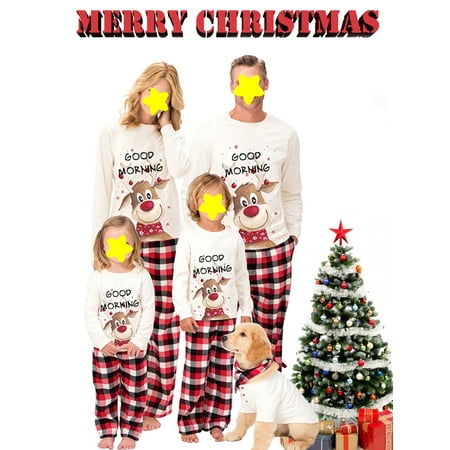 

Family Matching Christmas Pajamas Set Elk Print Tops Plaid Pants Xmas Holiday Loungewear Sleepwear Jammies Pjs Outfit