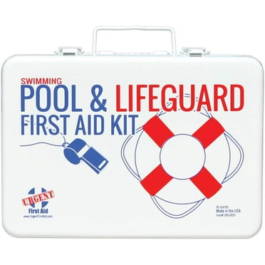 Swimming Pool & Lifeguard First Aid Kit - Sturdy water-resistant case, signalling whistle & more, Home, Office, or Sports - Safe Fun in the Sun Poolside - Made in USA