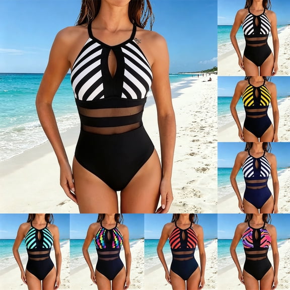 jiaxiM One Piece Swimsuit Women Tummy Control Bathing Suits 2026 Summer High Neck Plunge Ruched Cutout Swim Suit Halter Swimwear