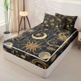 thumbnail image 2 of Erosebridal Vintage Bohemian Print Zipper Full Size Comforter Sets with Fitted Sheet and 2 Pillowcases,Gold Sun Moon Stars Zipper Bedding Set For Adults,Black Reversible,4 Pieces, 2 of 7