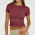 thumbnail image 2 of LISTHA Short Sleeve Crop Tops for Women Short Sleeve Tight Going Out Crew Neck Cropped T Shirts Summer Y2k Slim Fit Shirt Wine 2XL, 2 of 7