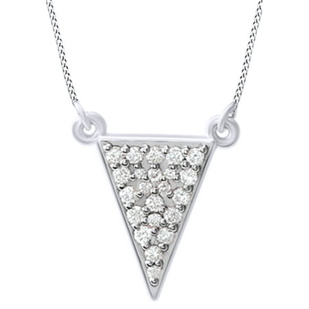 Diamond Triangle Necklace - Round Cut White Natural Diamond Triangle Pendant Necklace In 14k White Gold