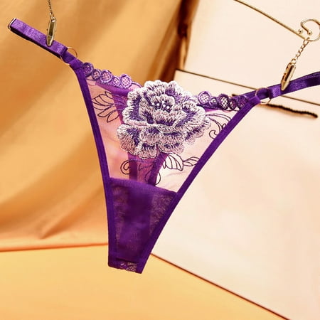 

Yutnsbel Underwear Women Ladies Embroidered Thong Low Waist Cutout Panties