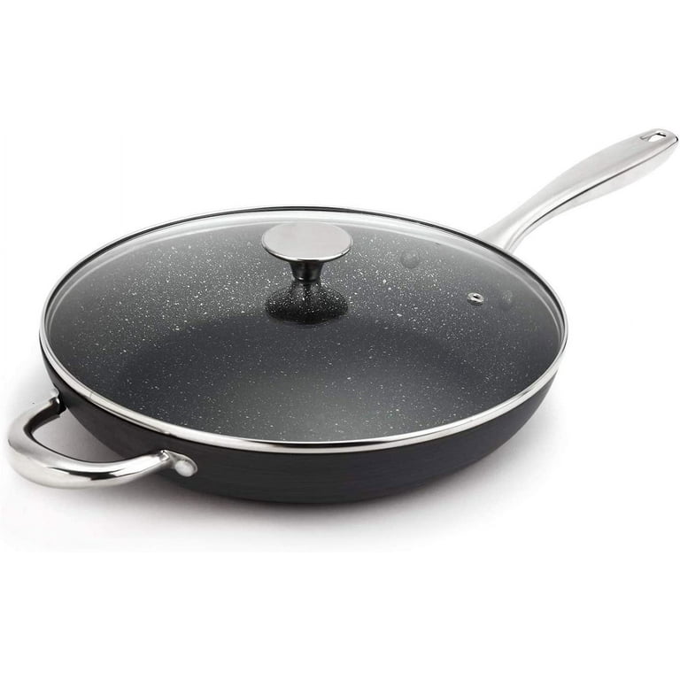 MICHELANGELO 12 Inch Frying Pan with Lid, Hard Anodized Frying Pan