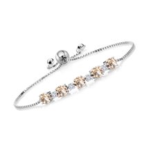 Gem Stone King 2.26 Ct Round Peach Morganite G-H Lab Grown Diamond 925 Sterling Silver Tennis Bracelet for Women