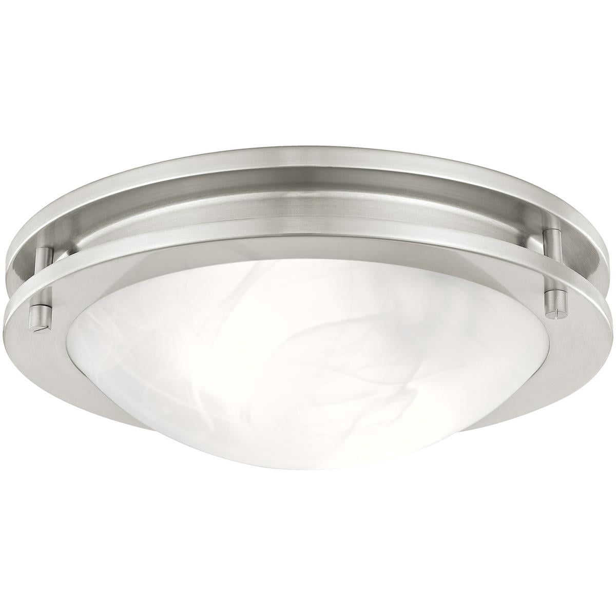 2 Light Brushed Nickel Ceiling Light fixture with White Alabaster Glass Shade