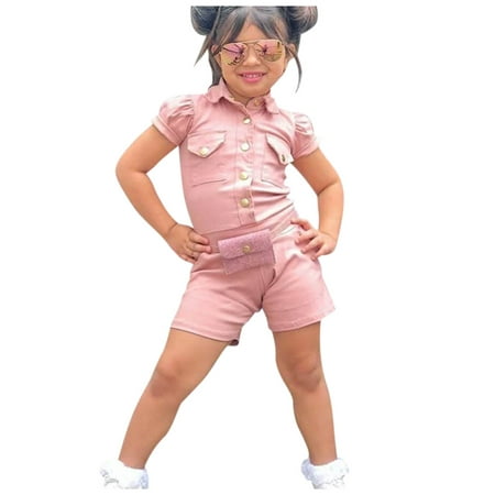 

THE WILD Toddler Baby Girls Fashion Short Sleeve Solid Button Overalls Jumpsuit Clothes