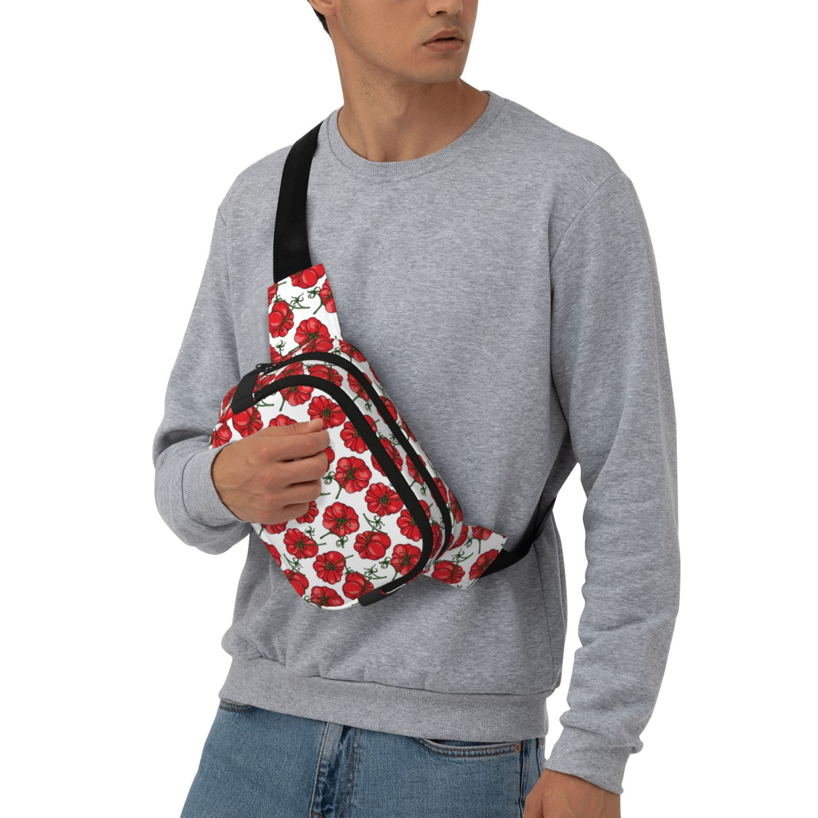 Picia Hand Drawn Tomatoes Print Square Double-Layer Waist Bag Mini Adjustable Waist Belt Bag Exercise Running Travel Hiking