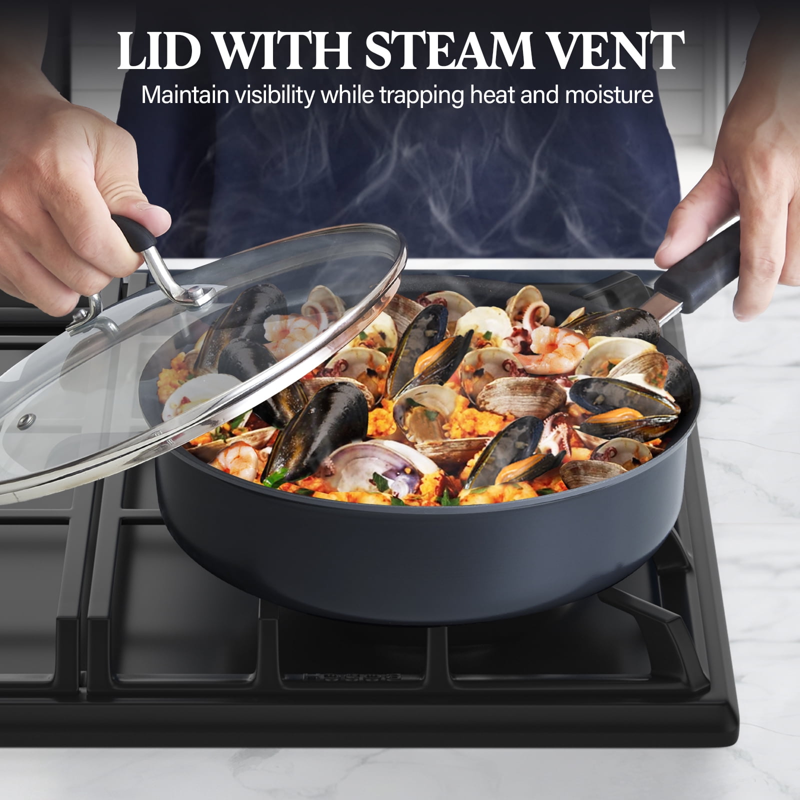 Cook N Home Professional Pots and Pans Nonstick Hard Anodized Cookware Set,  Dishwasher Safe with Stay-Cool Handles, 10-Piece, Black