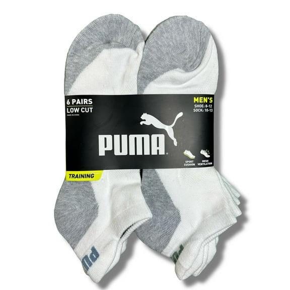 PUMA SOCKS MEN'S - LOW CUT - NEXO 253 - WHITE GREY - LARGE (10-13) PACK 6 XX