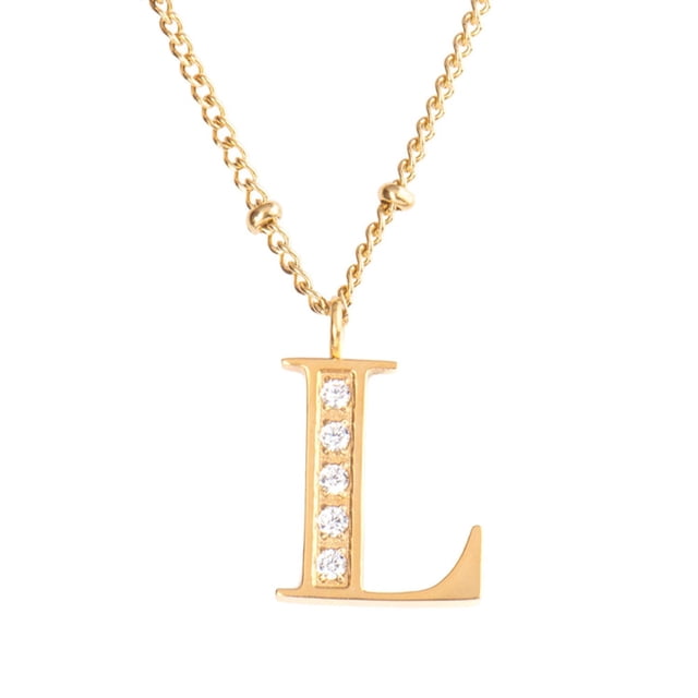 Collar Inicial de Mujer Letra A LuckyLy, Acero Inoxidable, Baño de Oro 18k y Zirconia Cúbica, Modelo Olga dorado UNITALLA