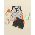 thumbnail image 3 of Genuiskids Toddler Baby Boy Summer Clothes Infant Dinosaur Outfit Sleeveless Vest Top Elastic Short Pants with Pockets Cute Children's Clothes, 3 of 9