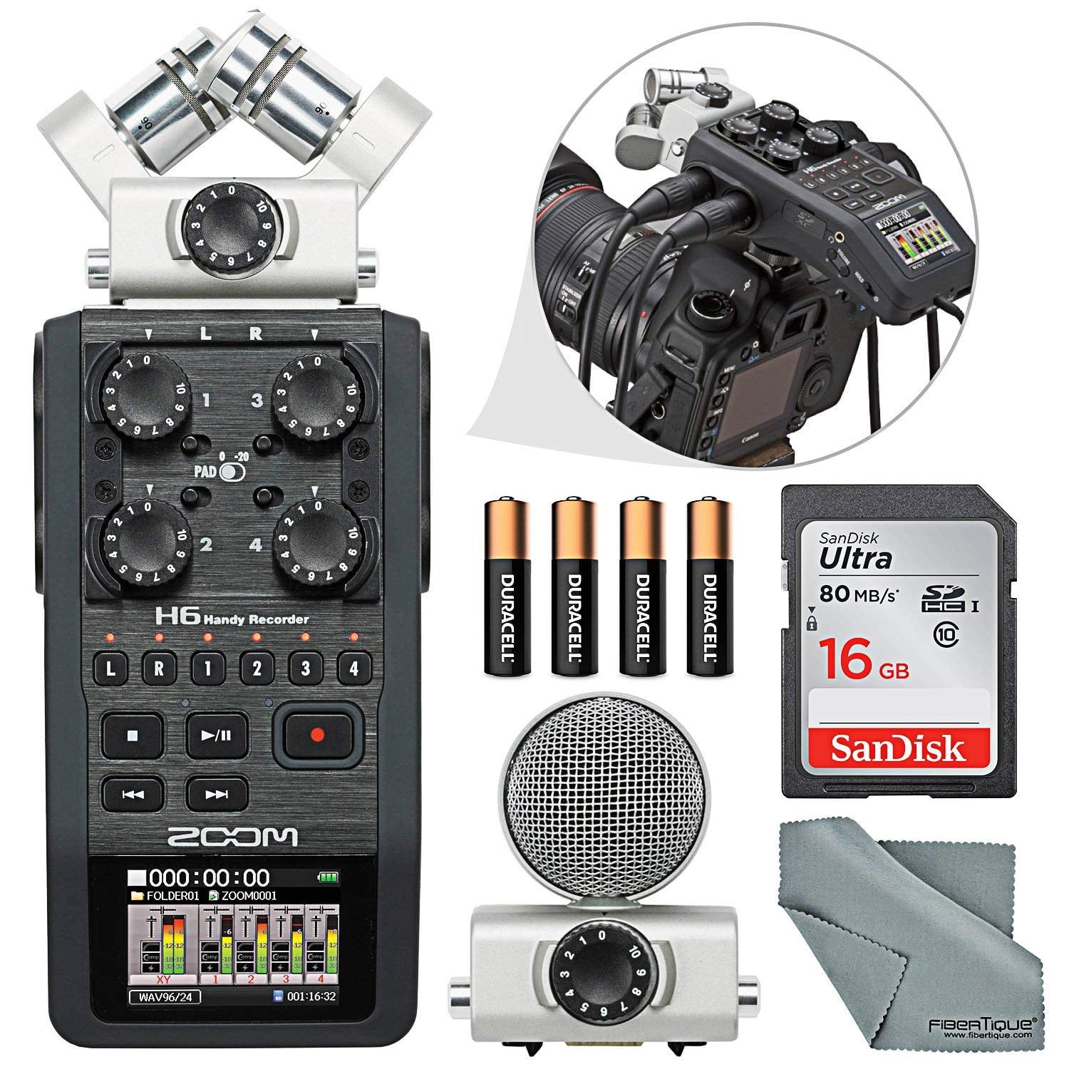 Zoom H6 Portable Recorder with Interchangeable Mic System Bundle with