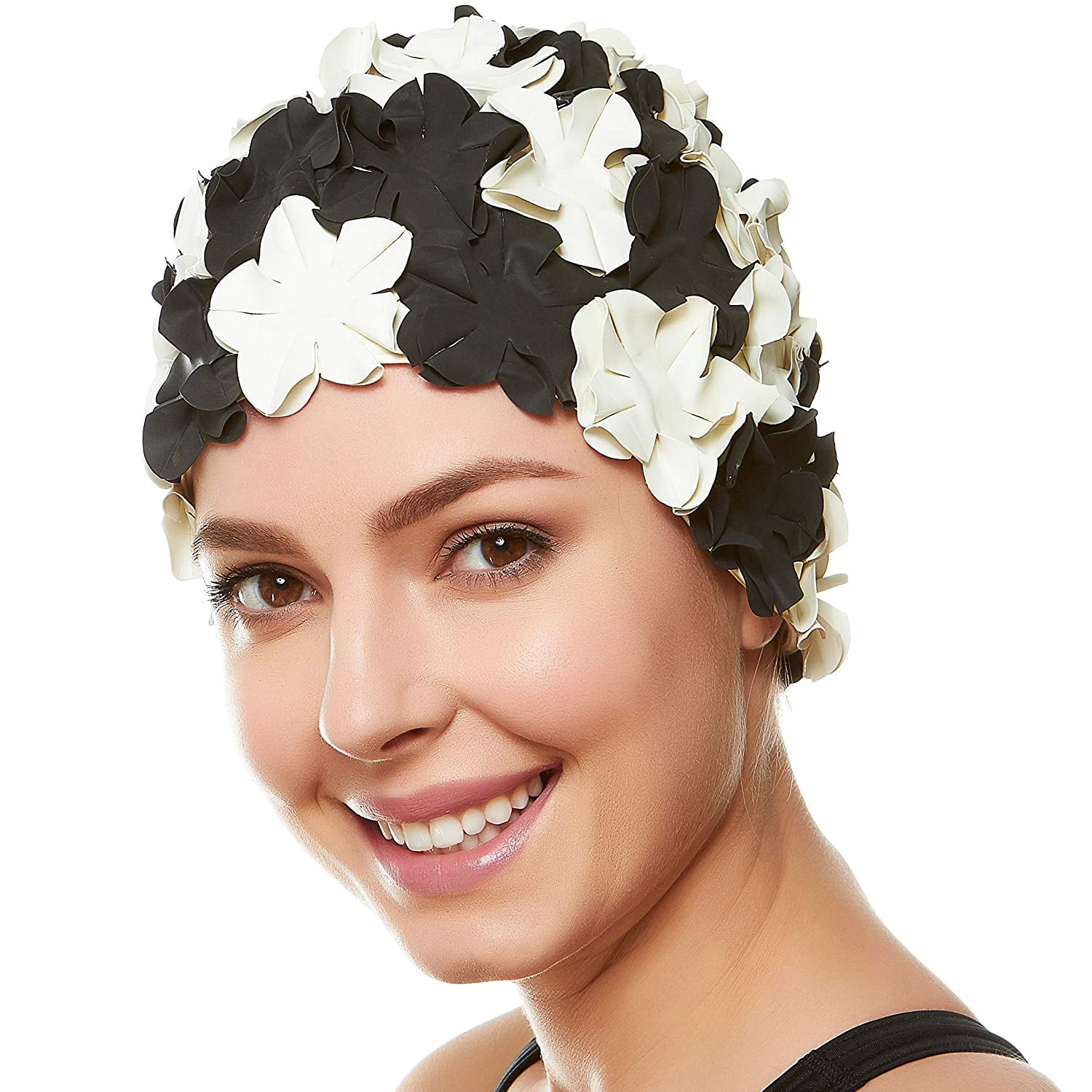 Beemo Floral Petal Swim Cap for Women Retro Style Vintage Bathing Cap