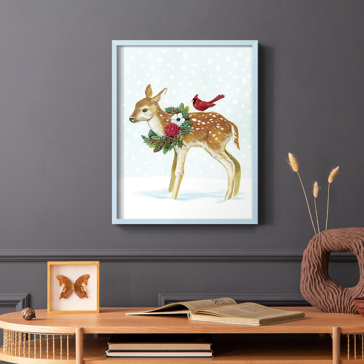 Winter Woodland Creatures with Cardinals II Framed Print - Solid Wood in Single Picture Frame Solid Wood 2 Framed Print