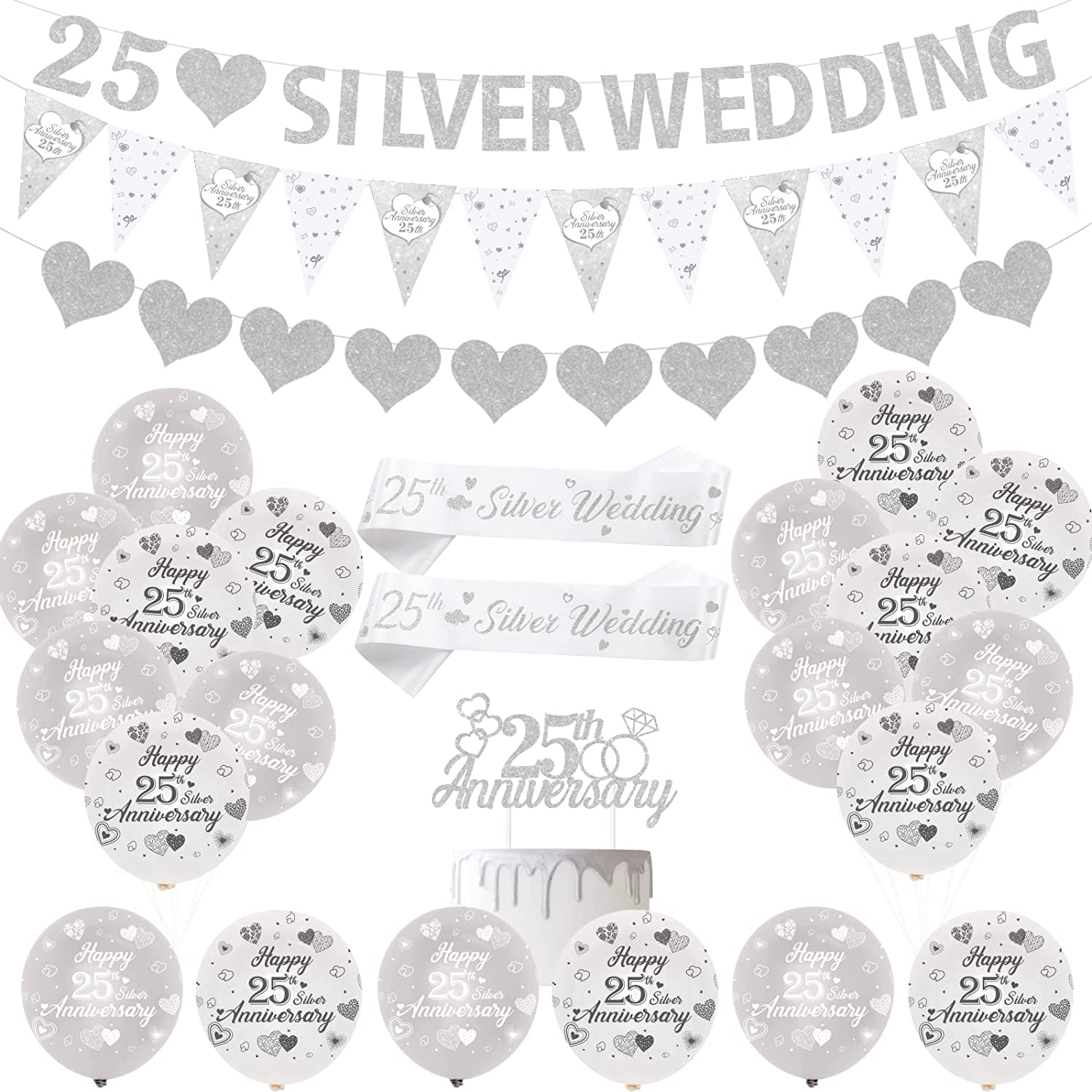 25th Wedding Anniversary Decorations Silver 25th Anniversary Balloons ...