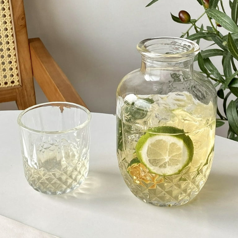 Summer Vintage Bedside Water Carafe and Glass Set Teapot Water Kettle for  Household Clear Bathroom Iced Water Thick Glass Mouthwash Night Glass Water