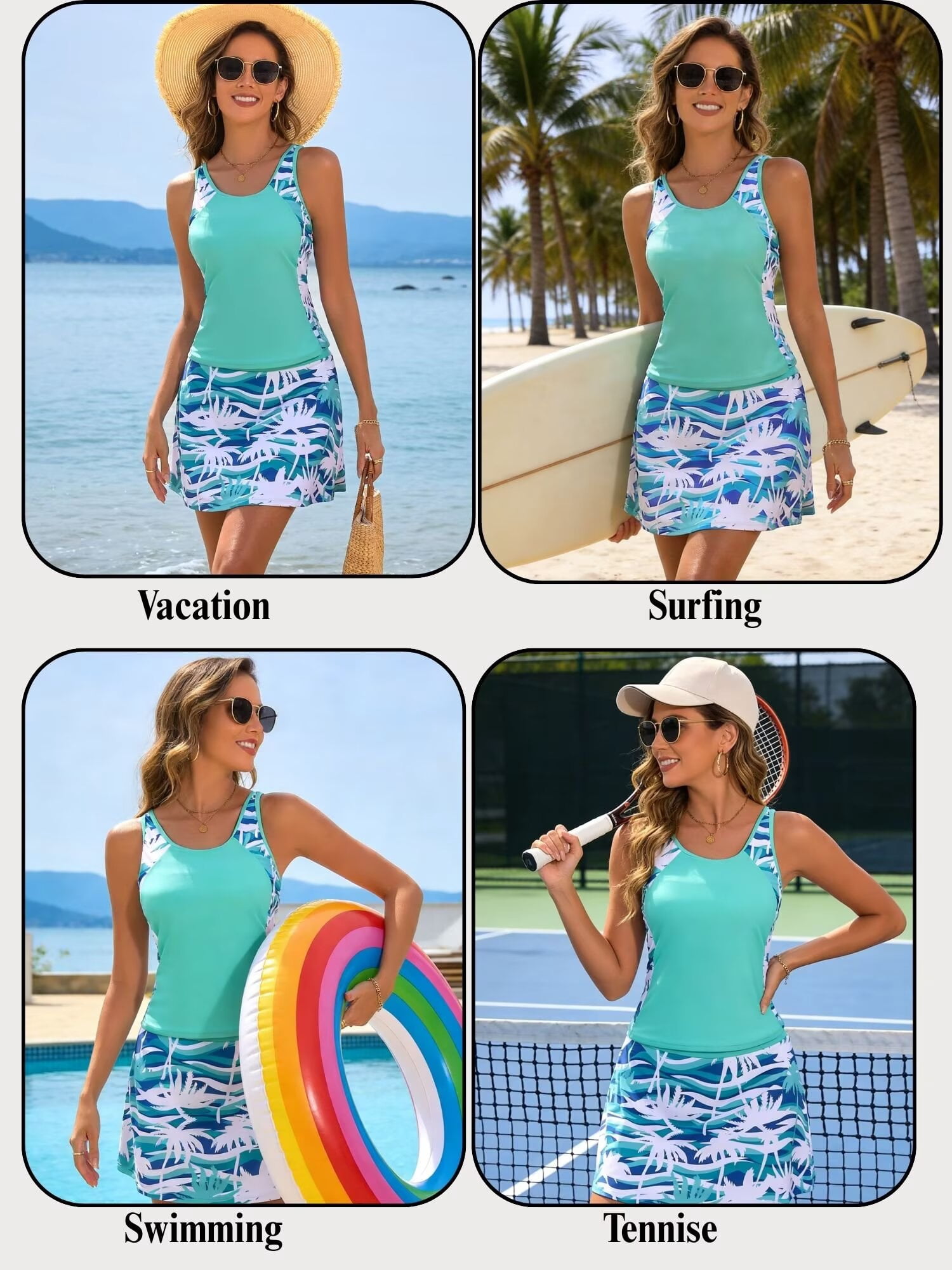 Asoul Tankini Swimsuits for Women Two Piece Bathing Suits Tummy Control Ruched Swim Suits with Skirt