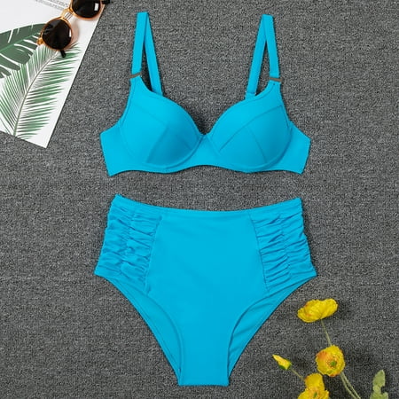 

VKEKIEO Two-Piece Sets Swimsuit Sport Bra Style Lift Blue XL