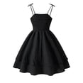 thumbnail image 4 of ANINEO Summer Dresses For Girl Kids Sleeveless Solid Color Bowknot Spaghetti Strap For Little Girls Comfort Smocked Ruched A-Line Swing Layered Bow Tie Shoulder Flowy Cami Mini Dres Comfort Dress, 4 of 5