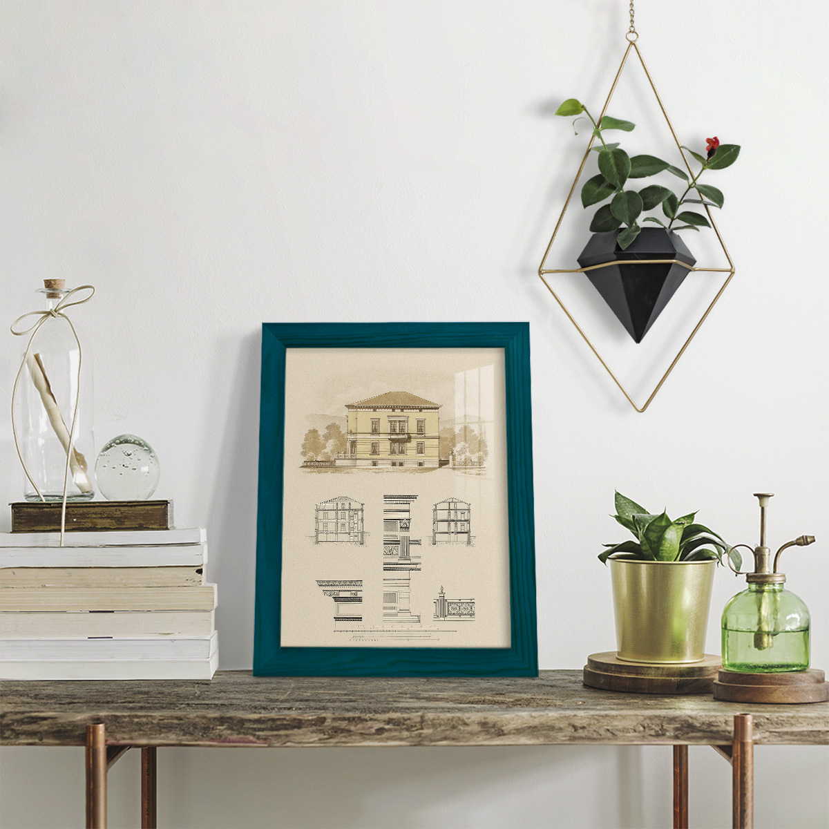 Estate and Plan II -Framed Print w/glass-Ocean Blue