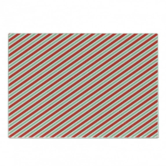 Candy Cane Cutting Board, Bicolor Stripes and Lines Traditional Design Seasonal Pattern, Decorative Tempered Glass Cutting and Serving Board, Small Size, Red Fern Green White, by Ambesonne