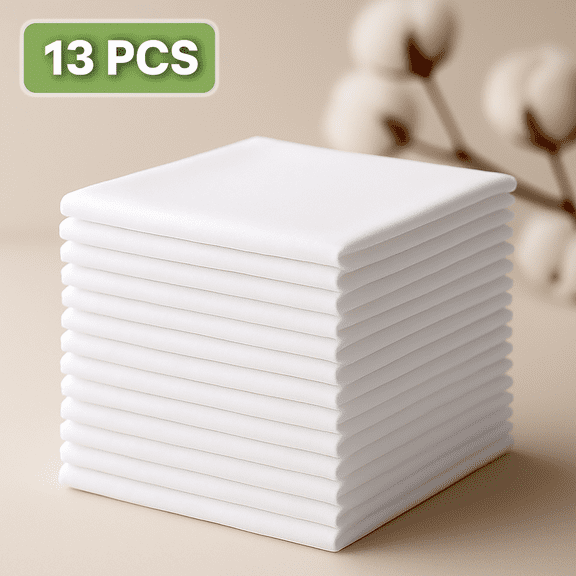 Celectigo Handkerchiefs for Men — 13Pcs White Men's Handkerchiefs, Cotton Machine Washable Pocket Square Hankies for Men, Women