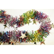 Way to Celebrate 9' Party Garland with Silver Jumbo Star Die Cuts & Wide Cut Rainbow Center. Vibrant PVC with wire center