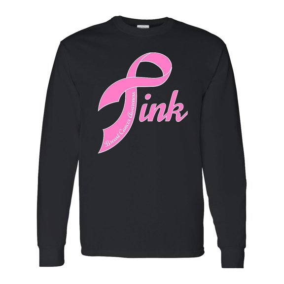 Inktastic Pink Ribbon for Breast Cancer Awareness Long Sleeve T-Shirt