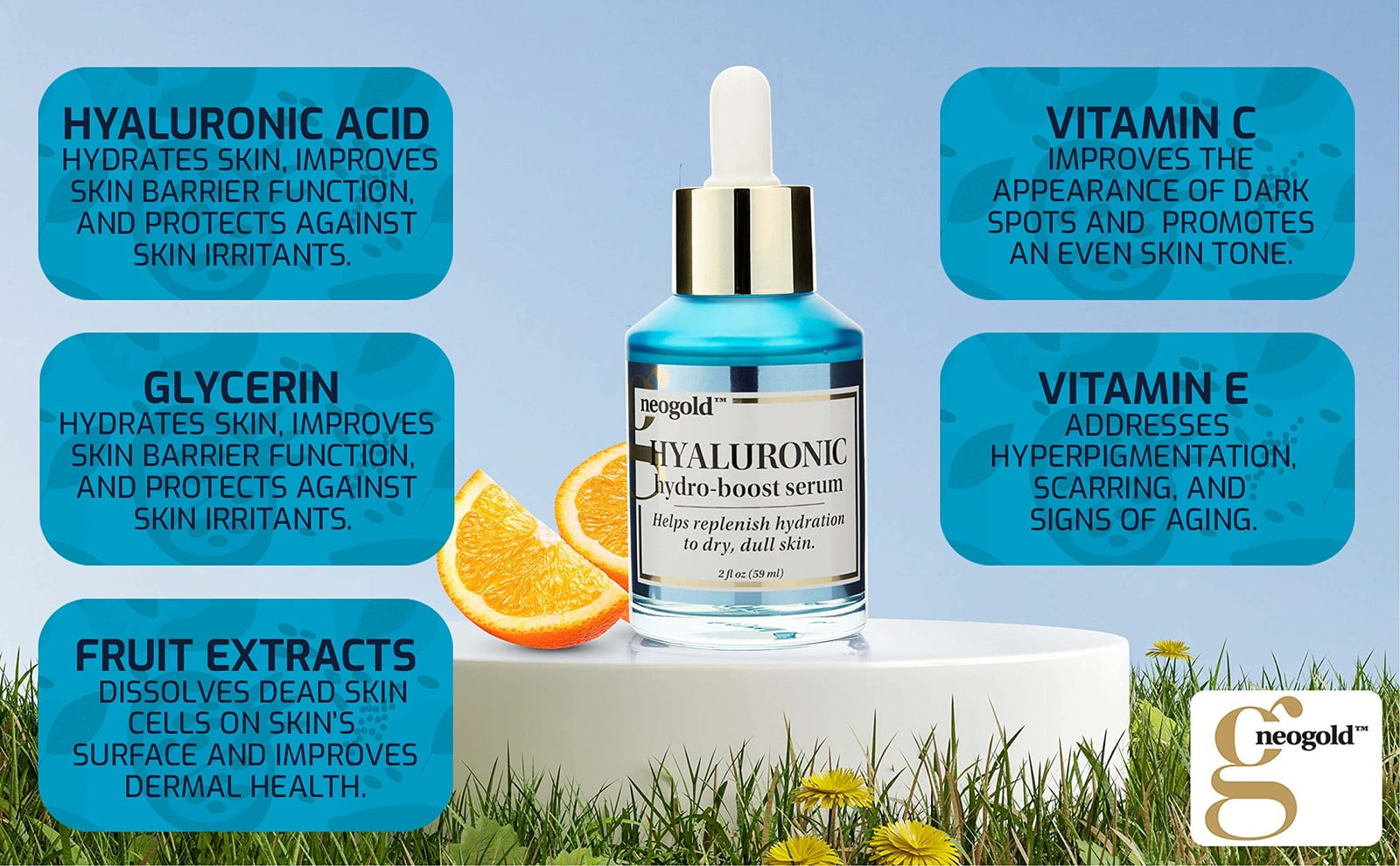 Neogold Hyaluronic Hydro Boost Serum Face Eyes Wrinkles, Age Spot-4 Pack