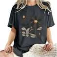 thumbnail image 5 of T Shirts for Women Women's Fashion Summer Round Neck Drop Sleeves Short Sleeve Flower Printing, 5 of 7