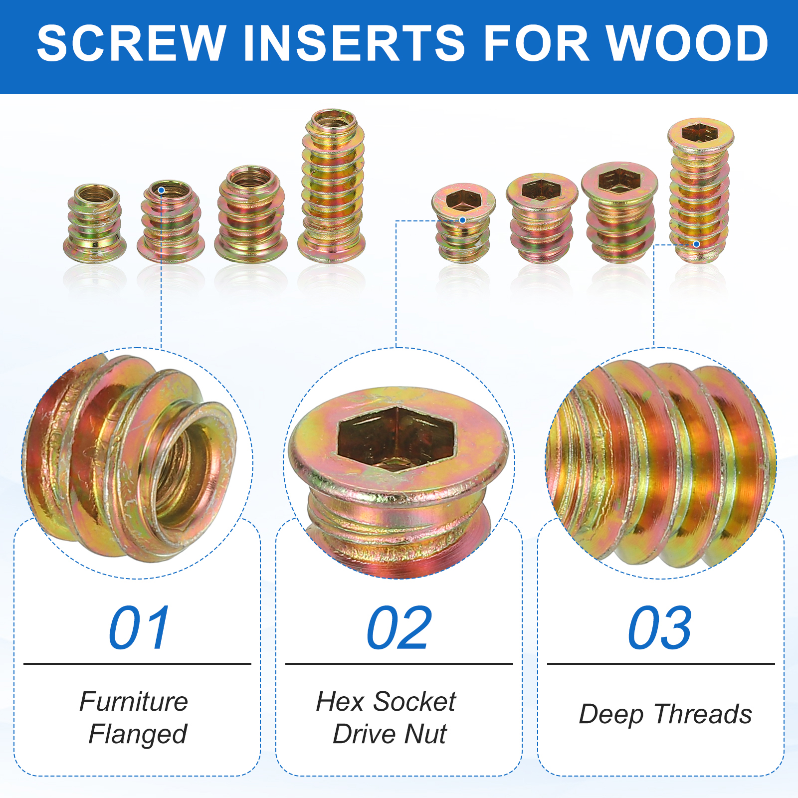 38Pcs Threaded Inserts Nuts, M8x30mm Hex Socket Drive Nut Inserts for Wood