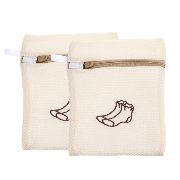 5 piezas de red gruesa espesa calcetines bolsas de lavado de malla bolsas de lavandería para el hogar (beige)