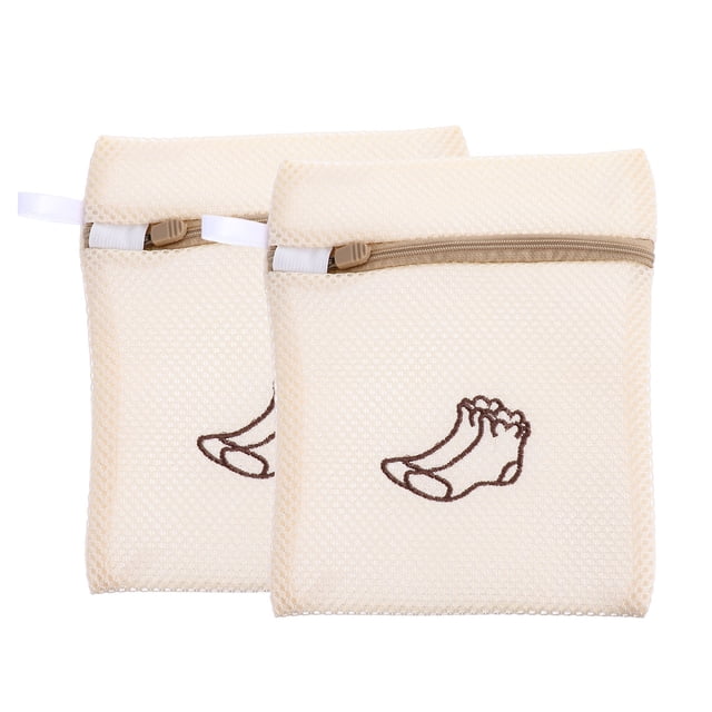 BRIGHTFUFU 5 piezas de red gruesa espesa calcetines bolsas de lavado de malla bolsas de lavandería para el hogar (beige)