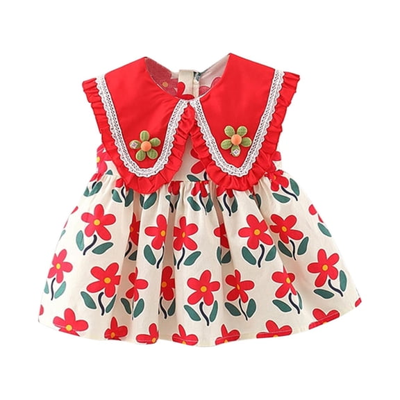 HomeGardon Baby Girls Dress,Toddler Girl Dress,Girl Summer Lace Large Lapel Floral Print Vest Dress Cute Dresses for girls