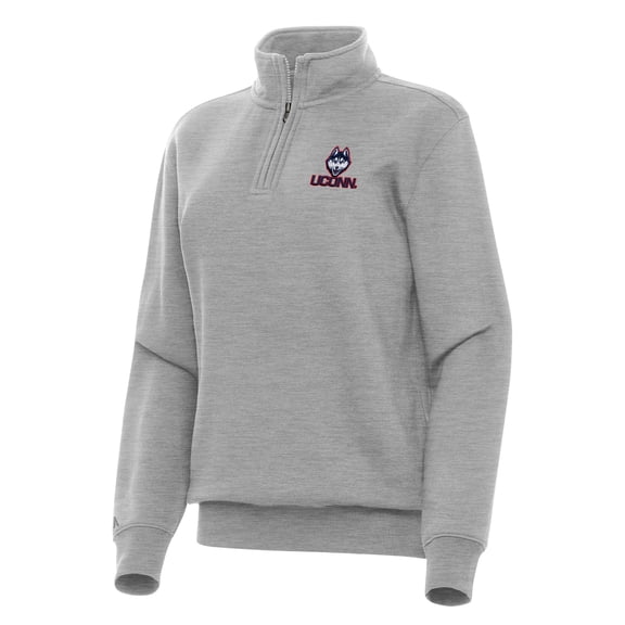 Women's Antigua Heather Gray UConn Huskies Victory Quarter-Zip Sweatshirt
