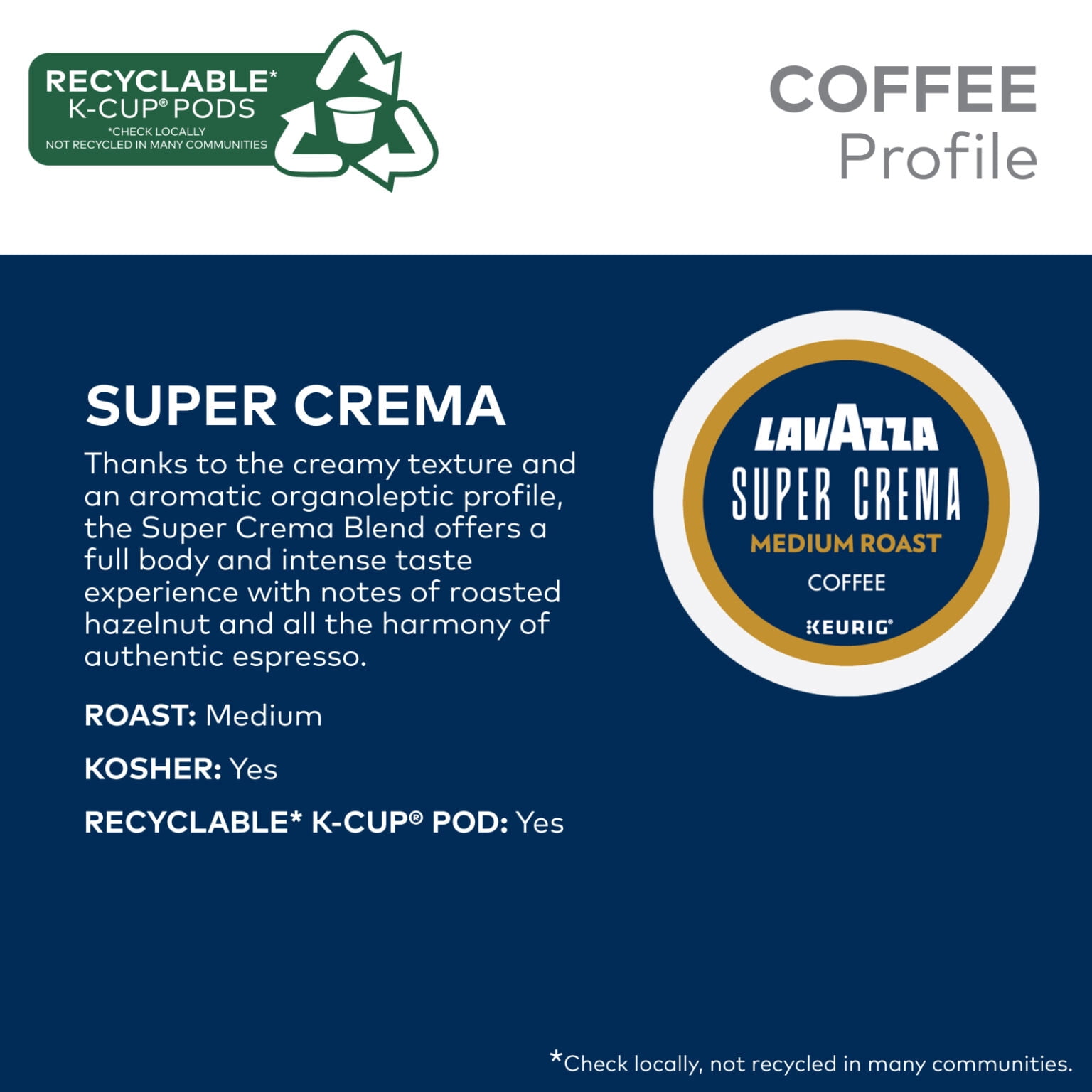 Lavazza Super Crema Keurig K-Cup® Pods, Medium Roast, Arabica and Robusta Blend (60 Pods)