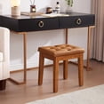 thumbnail image 2 of Upholstered Ottoman Stool with Padded Seat, Tufted Vanity Stool with Solid Wood Legs, Accent Stool, Faux Leather Cognac Brown, 2 of 11
