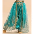 thumbnail image 4 of TiaoBug Kids Girls Satin Belly Dance Bloomers Elastic Waistband Harem Pants A Peacock Blue 11-12, 4 of 7