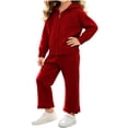 thumbnail image 2 of Bixock Toddler Girls 2-Piece Fall Set,Girls Clothing Set,Zip Up Hooded Knit Cardigan and Wave Hem Straight Pants Soft Knit Casual Outfits for Girls Kids Clothings 2-8 Years, 2 of 7